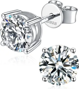 Moissanite Earrings, 925 Sterling Silver 18K White Gold Plating Earrings for Women Men (0.6-4ct)