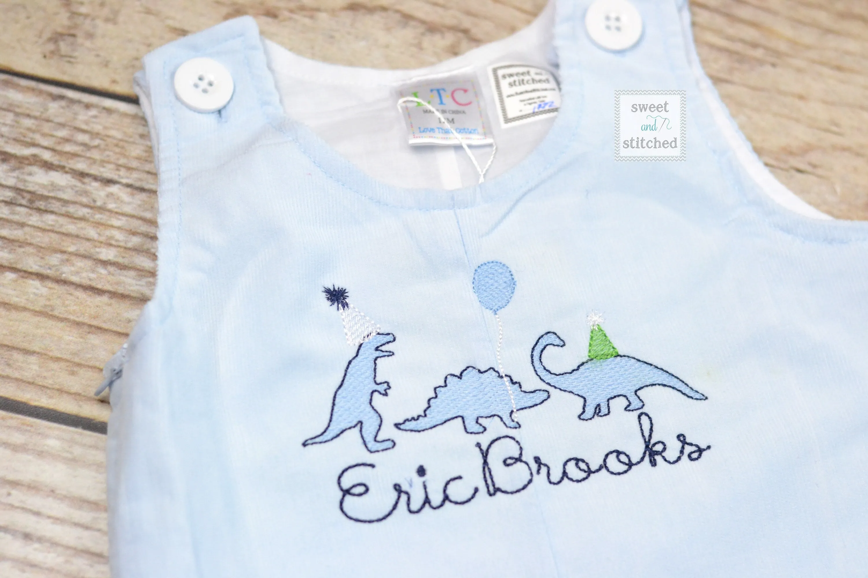 Monogrammed baby boy Birthday romper with dinosaurs, dinosaur birthday outfit, dinosaur themed cake smash outfit, dinosaur overalls