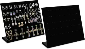 MOOCA 2 Pcs Set Black Velvet Earring Display with Easel Stand, Jewelry Storage Holder for Earrings, 13.1" W x 3.8" Dx 11.4" H, Black Velvet