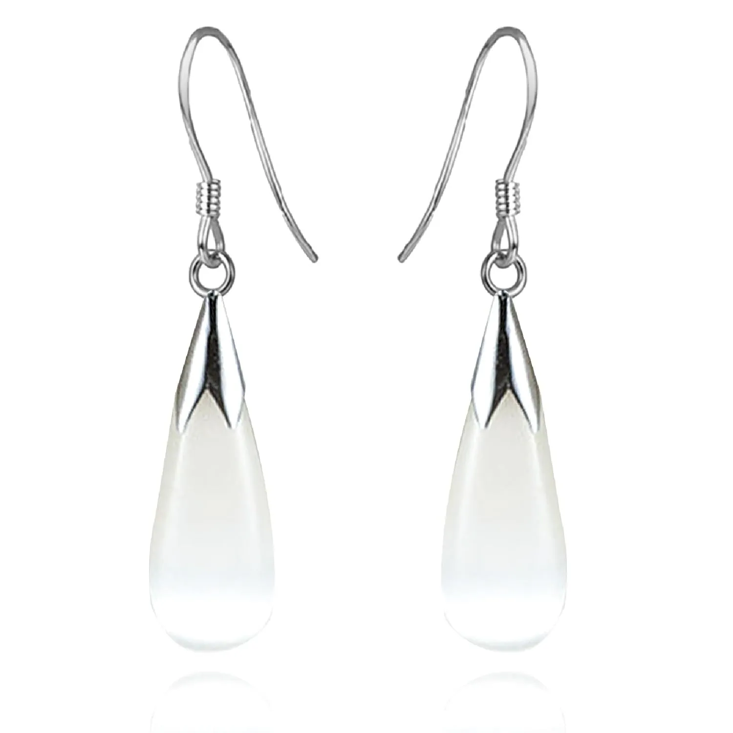 Natural White Opal Earrings, Teardrop Earrings for Women Cat's Eye Stone Silver Earrings Drop Dangle Earrings for Women Teen Girls(Cat's eye-White)