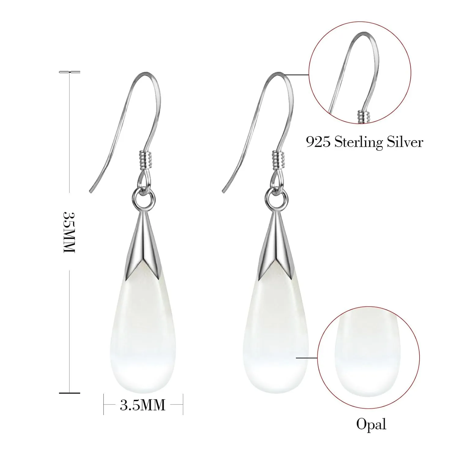 Natural White Opal Earrings, Teardrop Earrings for Women Cat's Eye Stone Silver Earrings Drop Dangle Earrings for Women Teen Girls(Cat's eye-White)