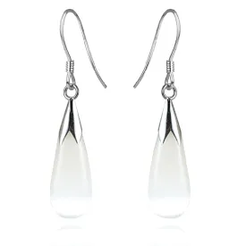 Natural White Opal Earrings, Teardrop Earrings for Women Cat's Eye Stone Silver Earrings Drop Dangle Earrings for Women Teen Girls(Cat's eye-White)