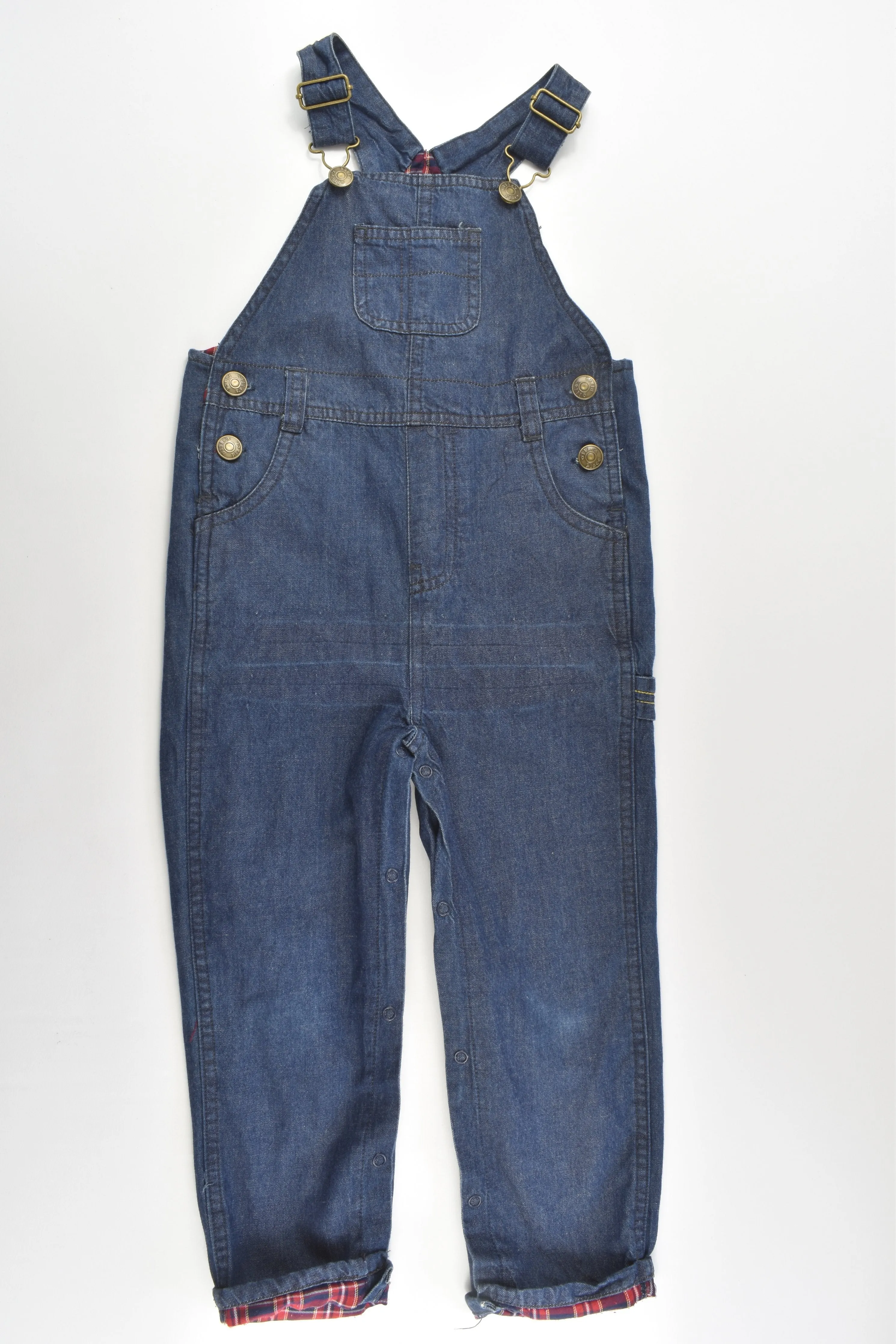 Ollie's Place Size 3 (100 cm) Lightweight Denim Overalls With Checked Lining