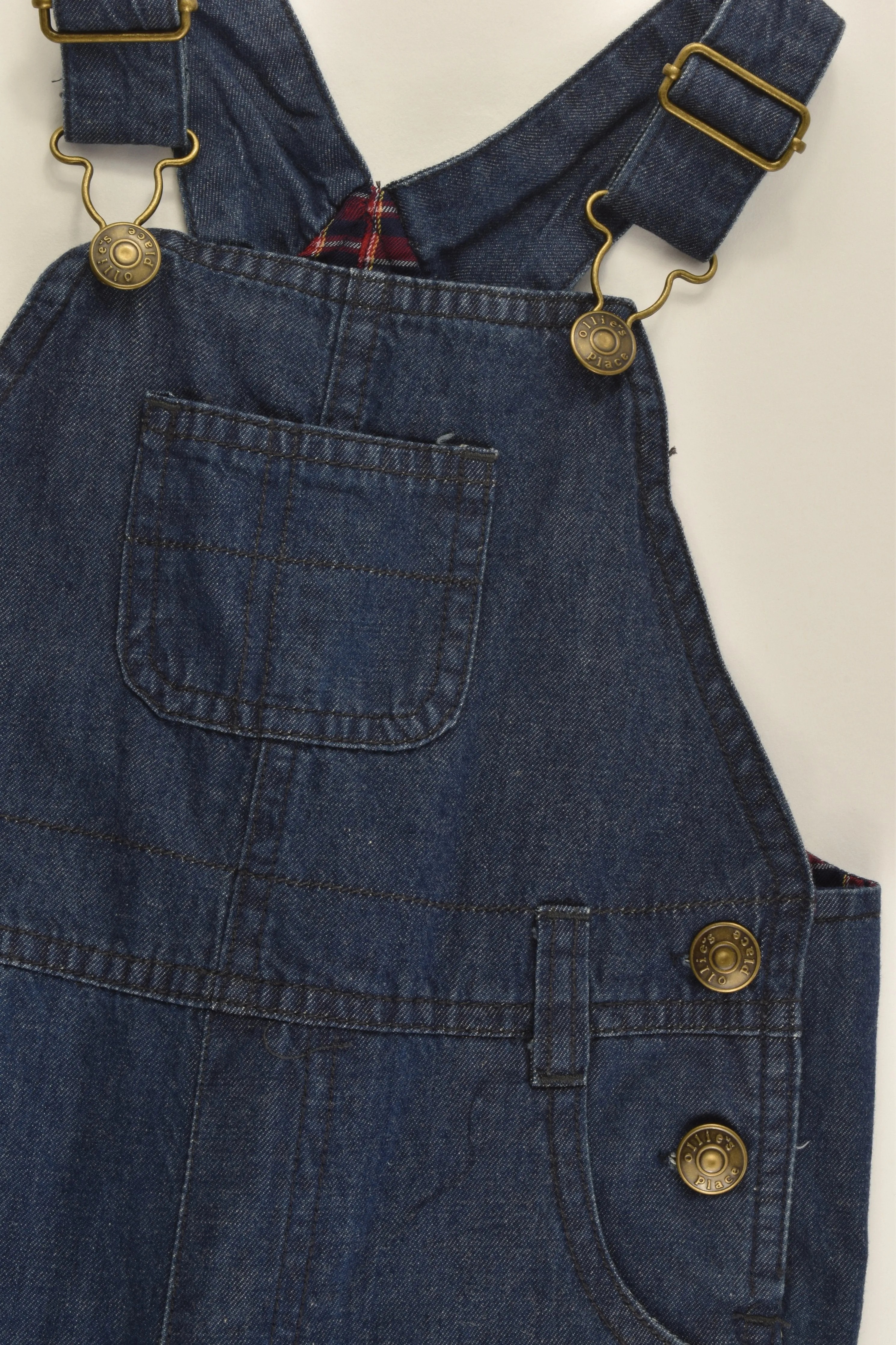 Ollie's Place Size 3 (100 cm) Lightweight Denim Overalls With Checked Lining