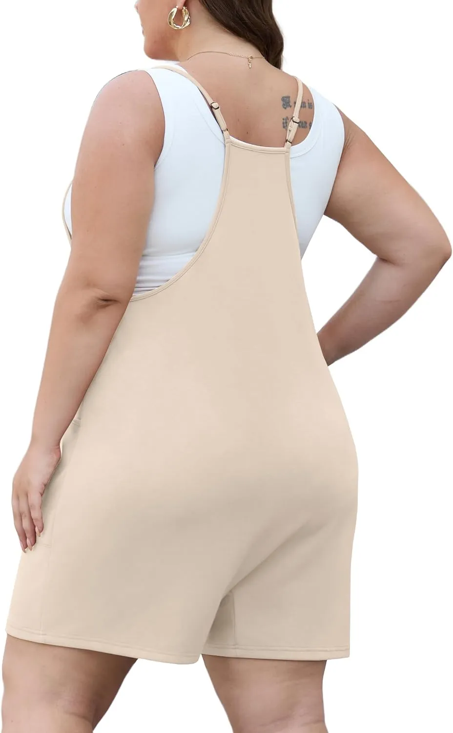 OLRIK Womens 2025 Summer Plus Size Romper Adjustable Spaghetti Strap Jumpsuits With Pockets Sleeveless Casual Overall Shorts