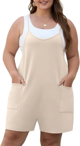 OLRIK Womens 2025 Summer Plus Size Romper Adjustable Spaghetti Strap Jumpsuits With Pockets Sleeveless Casual Overall Shorts