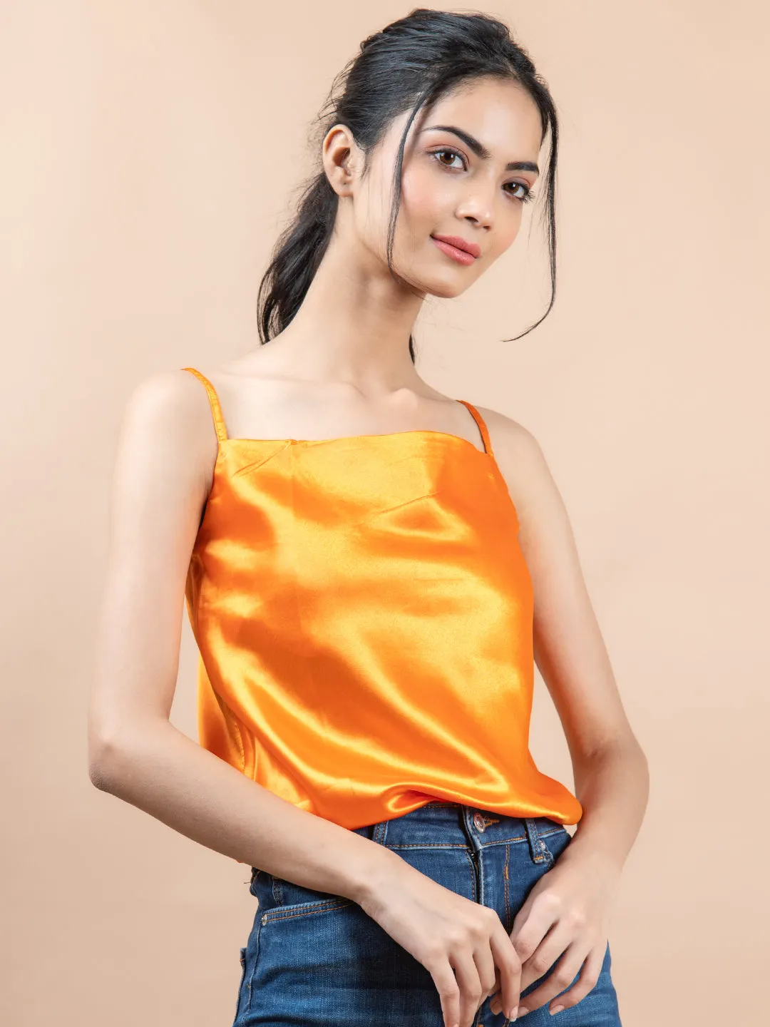 Orange cowl neck cami top