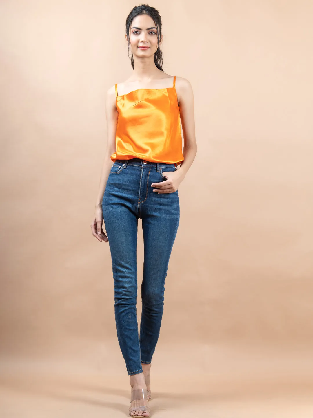 Orange cowl neck cami top