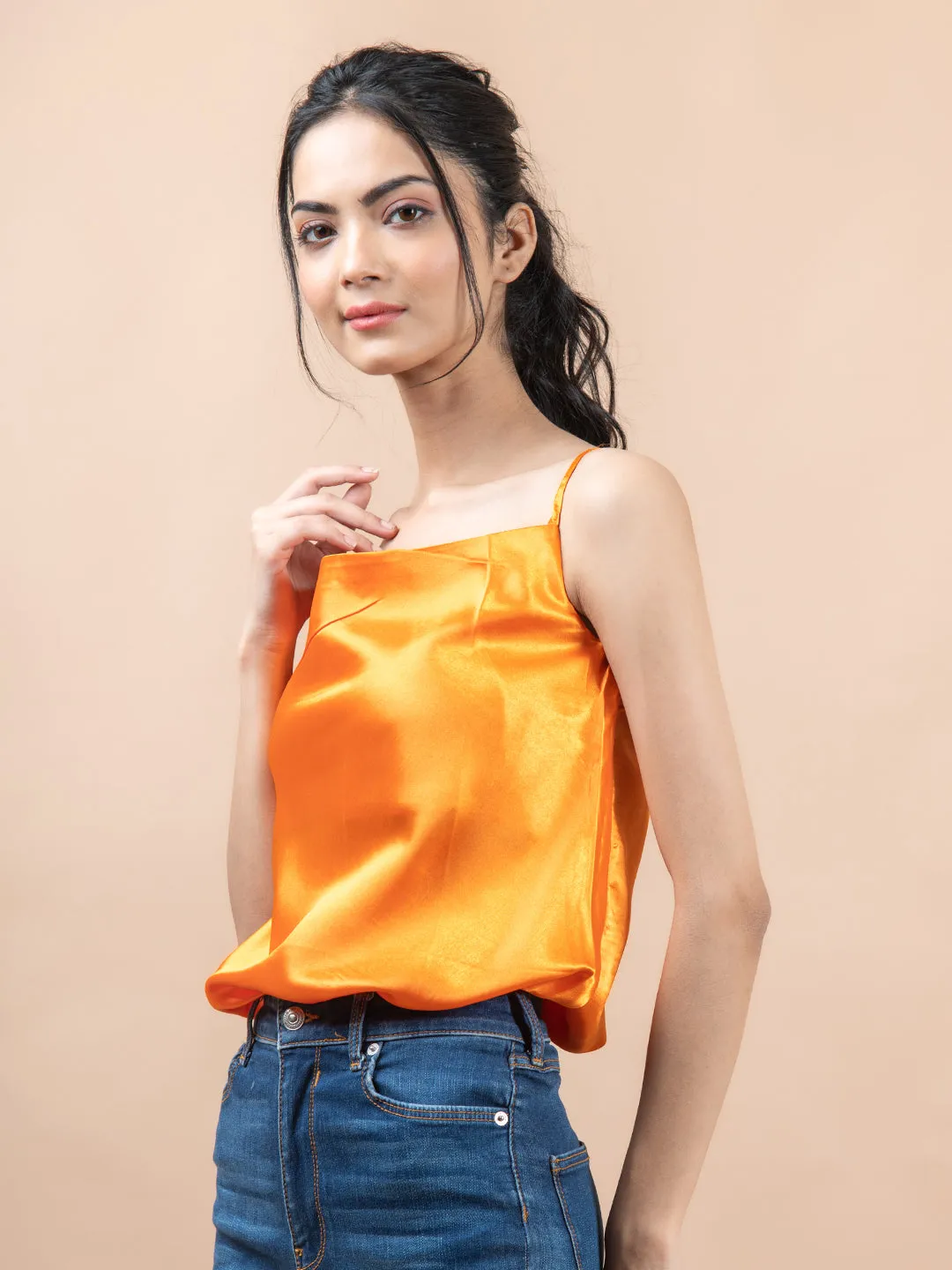Orange cowl neck cami top