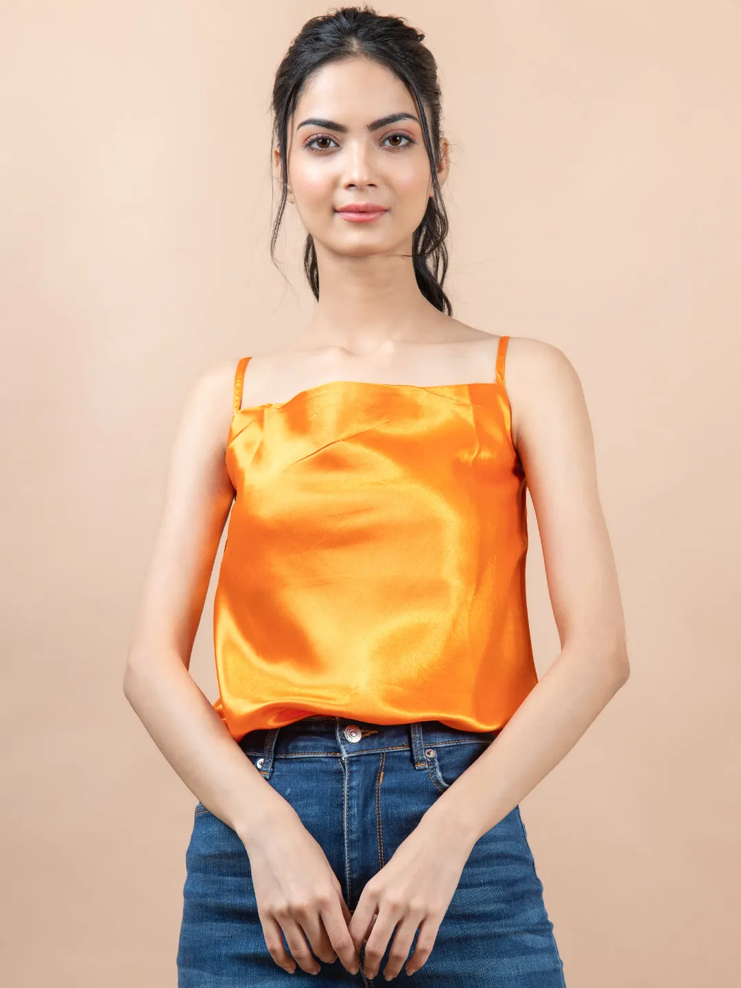 Orange cowl neck cami top