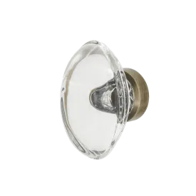 Oval Clear Crystal 1 3/4" Cabinet Knob in Antique Brass