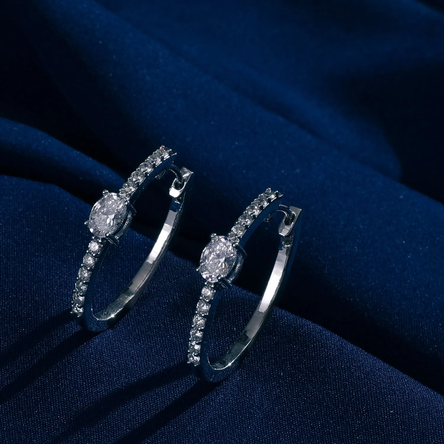 Oval cut CZ Silver Hoop Earrings