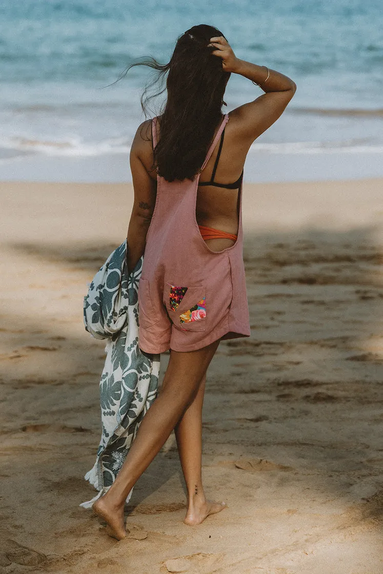 Patch Pocket Short Overalls - Dusty Rose