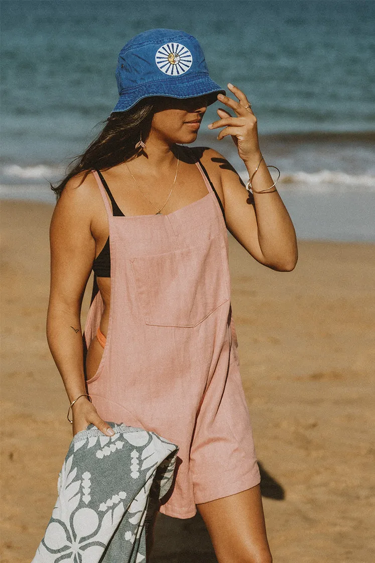 Patch Pocket Short Overalls - Dusty Rose