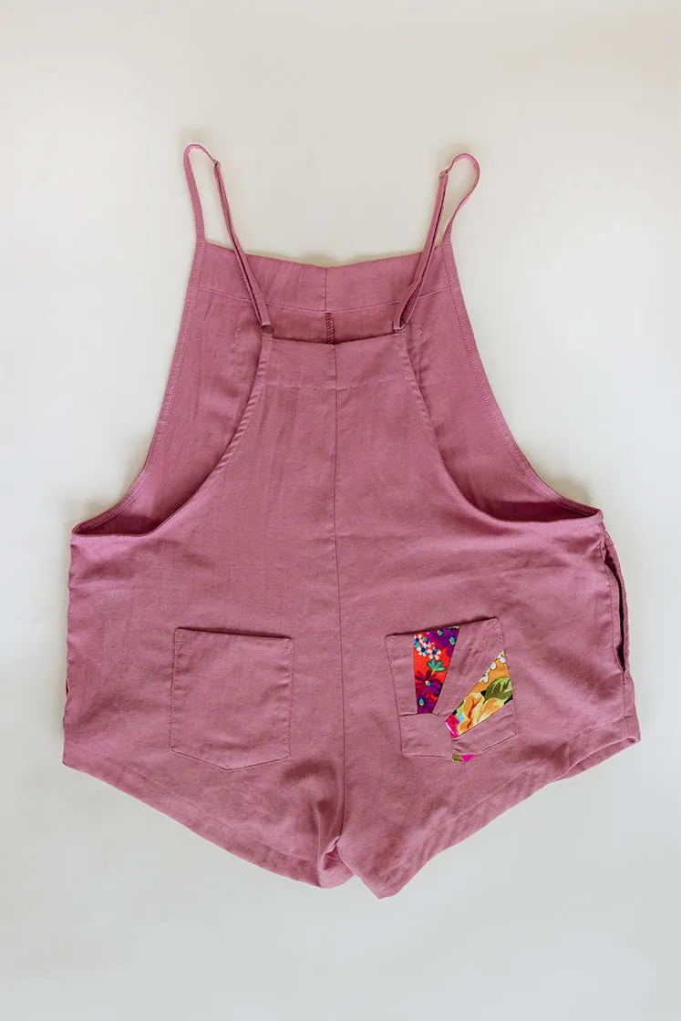 Patch Pocket Short Overalls - Dusty Rose