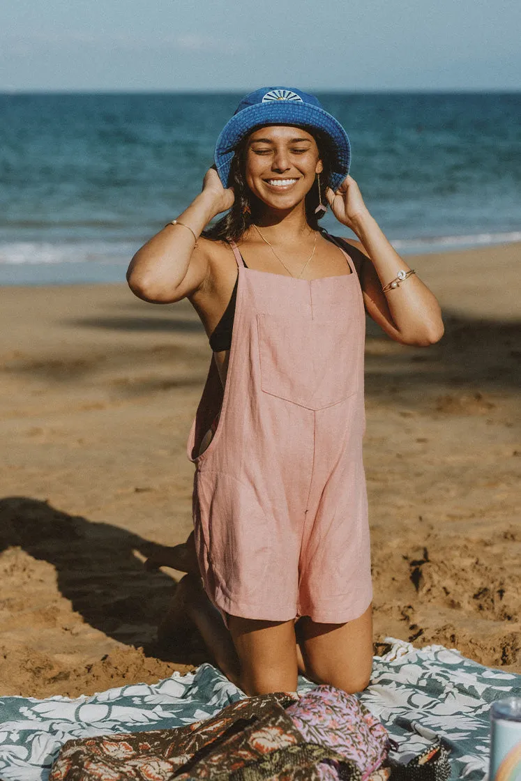 Patch Pocket Short Overalls - Dusty Rose