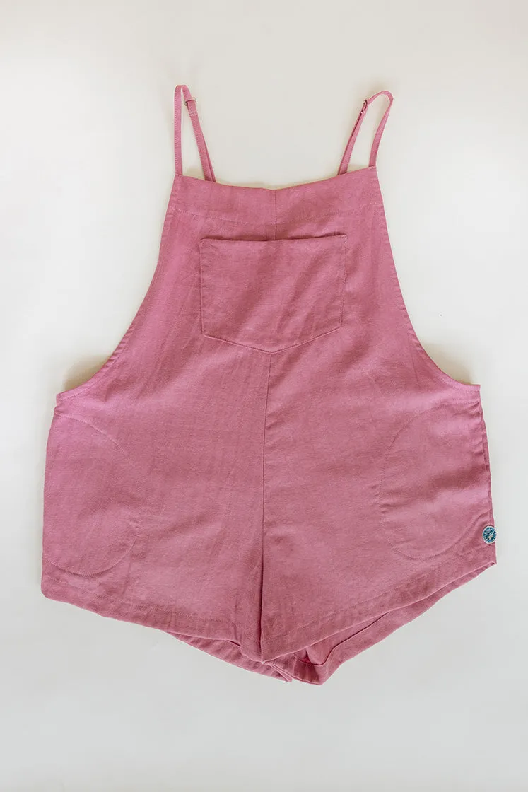 Patch Pocket Short Overalls - Dusty Rose