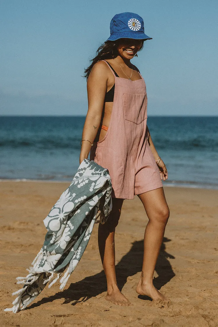 Patch Pocket Short Overalls - Dusty Rose