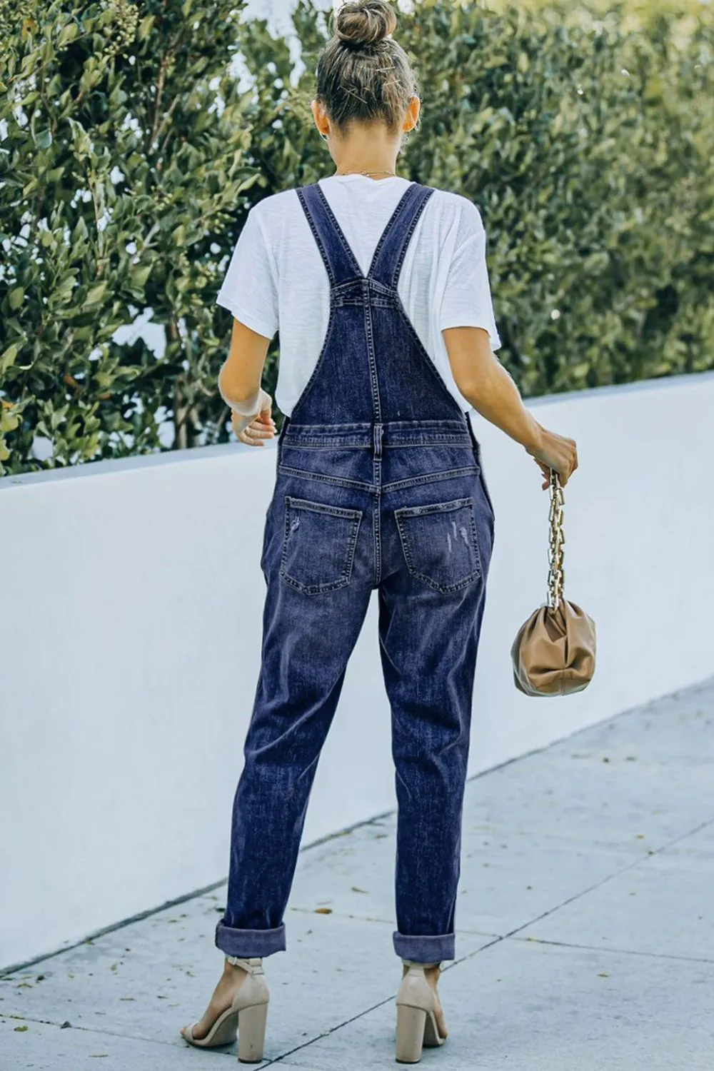 Penny Pocketed Distressed Denim Overalls