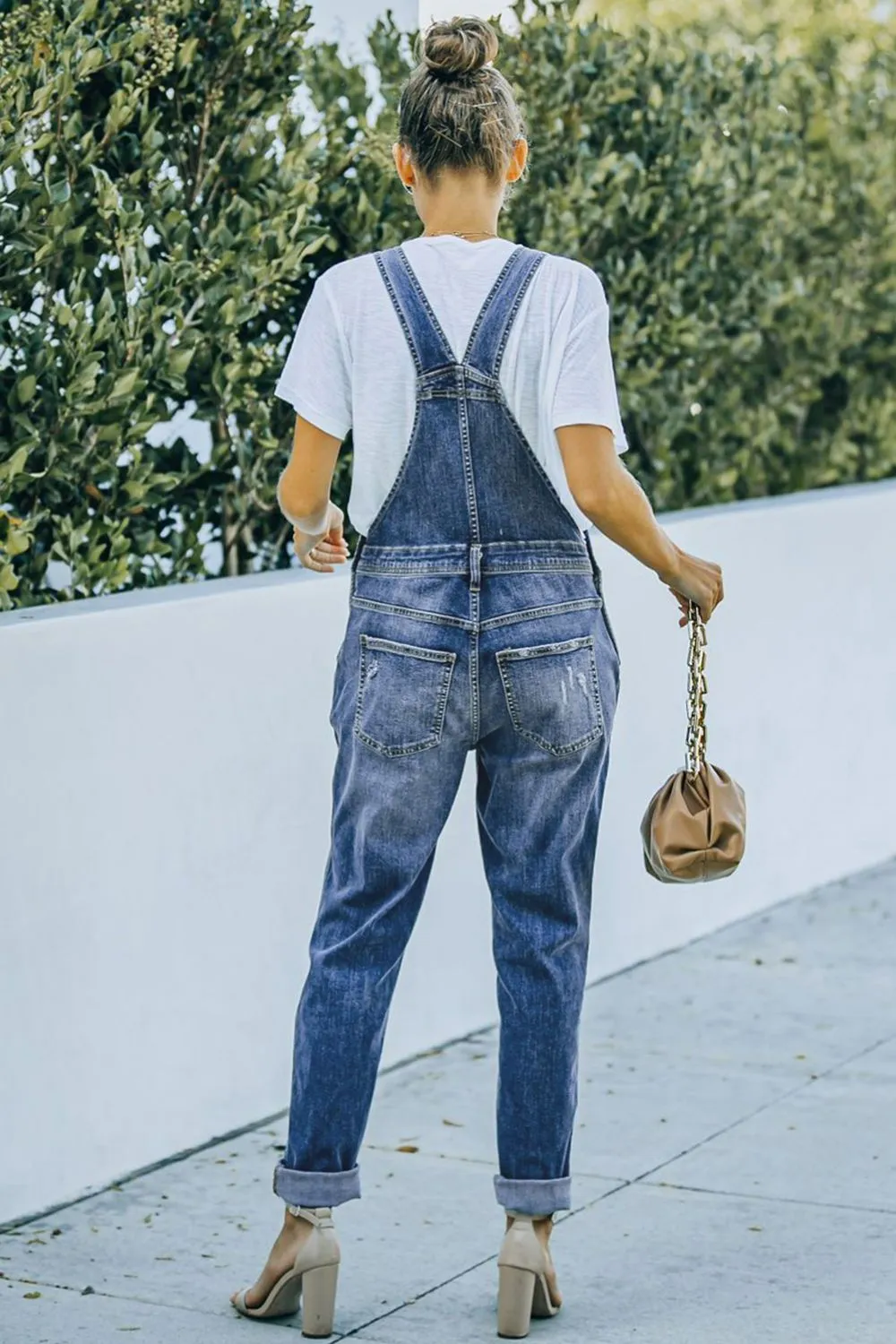 Penny Pocketed Distressed Denim Overalls