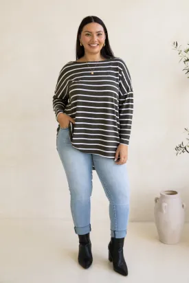 Pippa Top in Moss Green/White Stripe