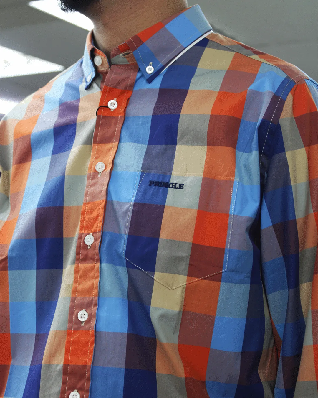 Pringle LS Rust Blue Check Classic Reg Fit Shirt