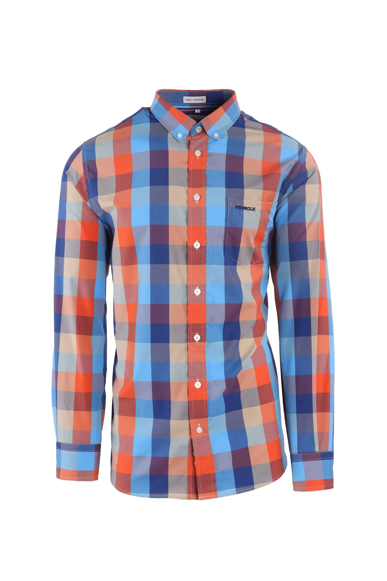 Pringle LS Rust Blue Check Classic Reg Fit Shirt