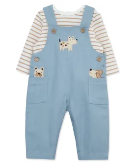 Puppies Woven Overall Set (3M-12M)