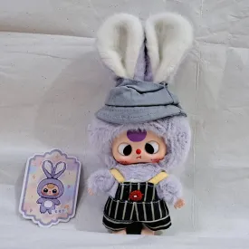 Purple with Overalls - Macaron Cute Bunny Plush Pendant - Baby Three