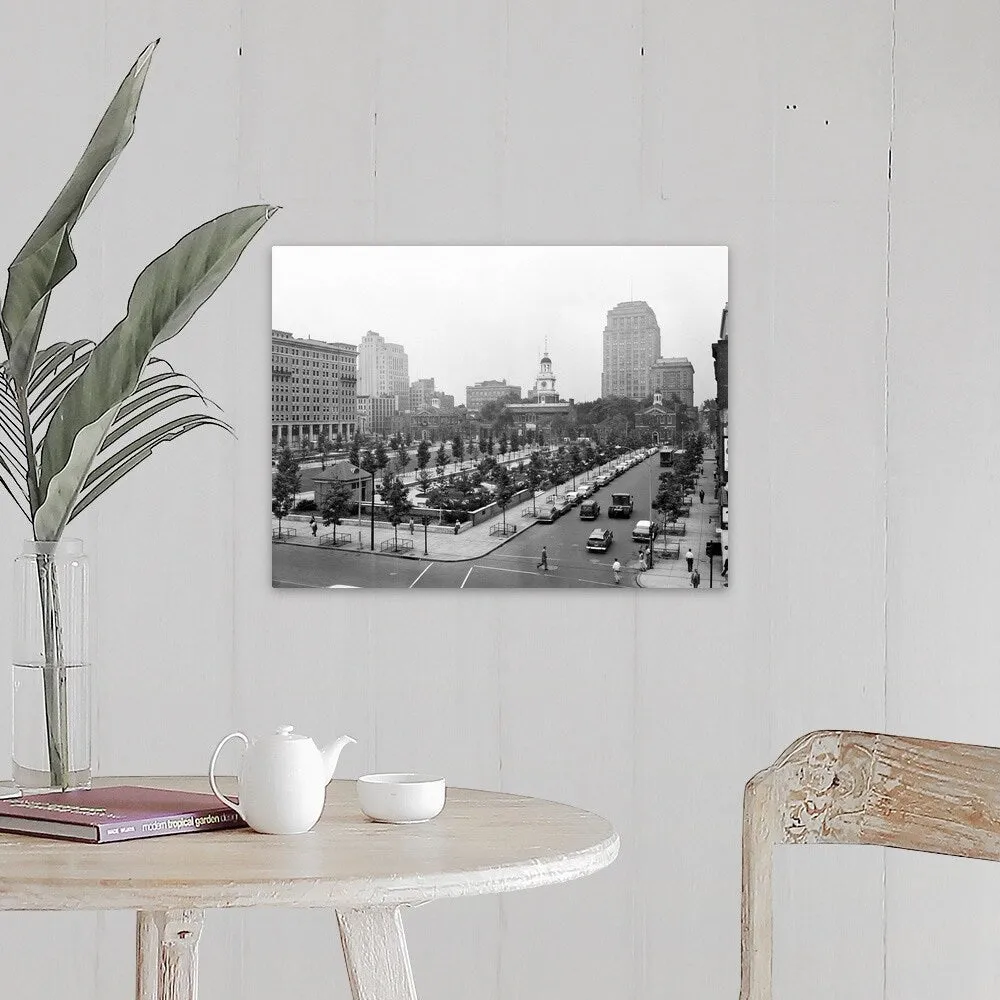 "1950's Philadelphia Looking Southeast At Historic Independence Hall Building" Canvas Wall Art