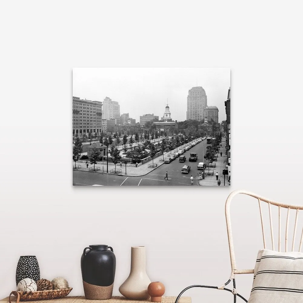 "1950's Philadelphia Looking Southeast At Historic Independence Hall Building" Canvas Wall Art