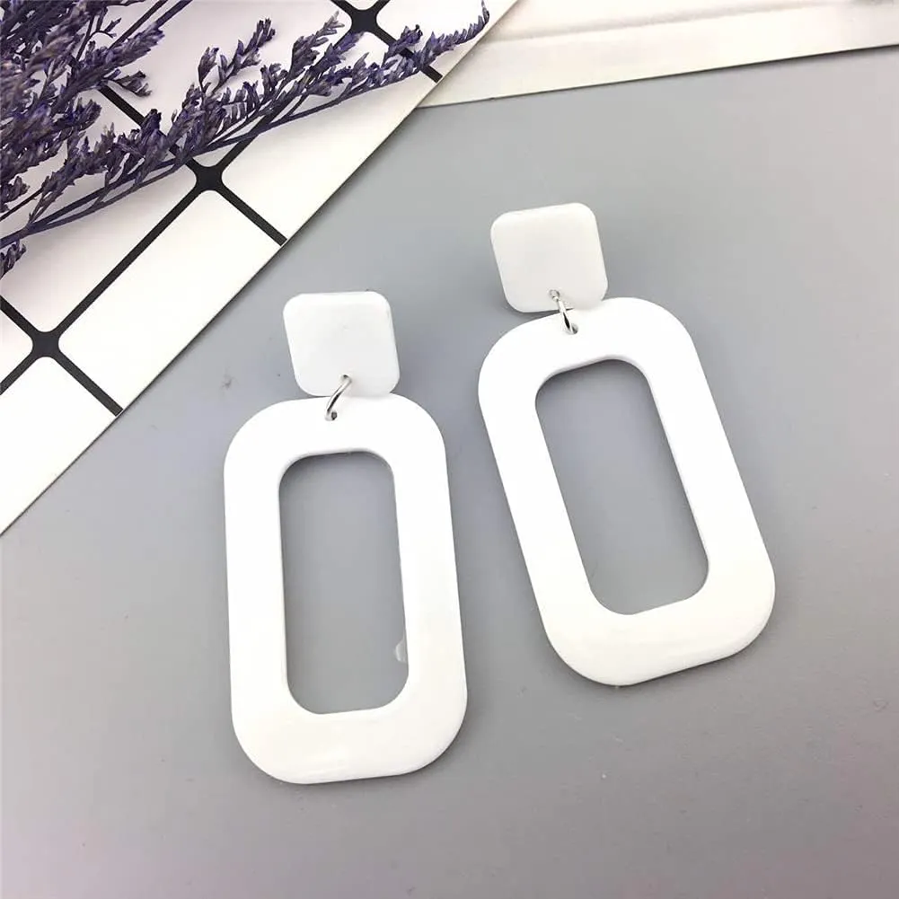 Retro Simple Acrylic Geometric Square Hollow Earrings for Women White Statement Drop Earring