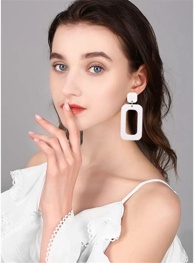 Retro Simple Acrylic Geometric Square Hollow Earrings for Women White Statement Drop Earring