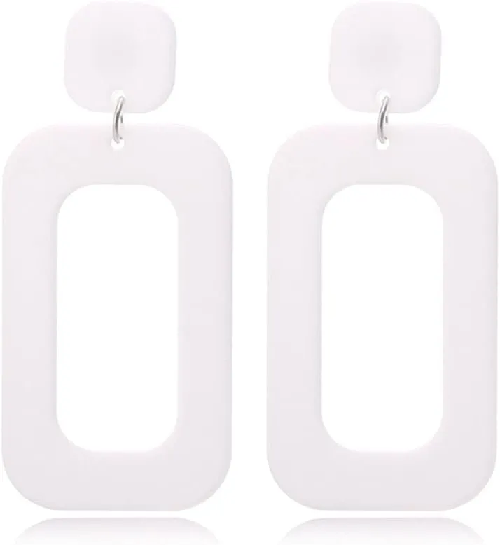 Retro Simple Acrylic Geometric Square Hollow Earrings for Women White Statement Drop Earring