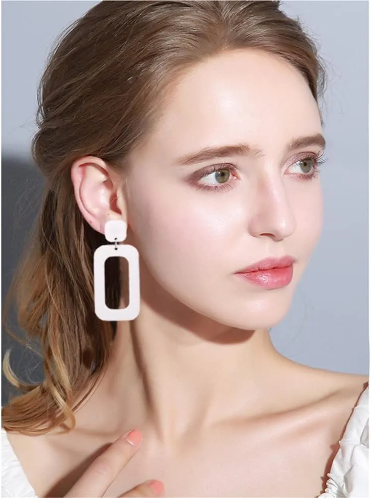 Retro Simple Acrylic Geometric Square Hollow Earrings for Women White Statement Drop Earring