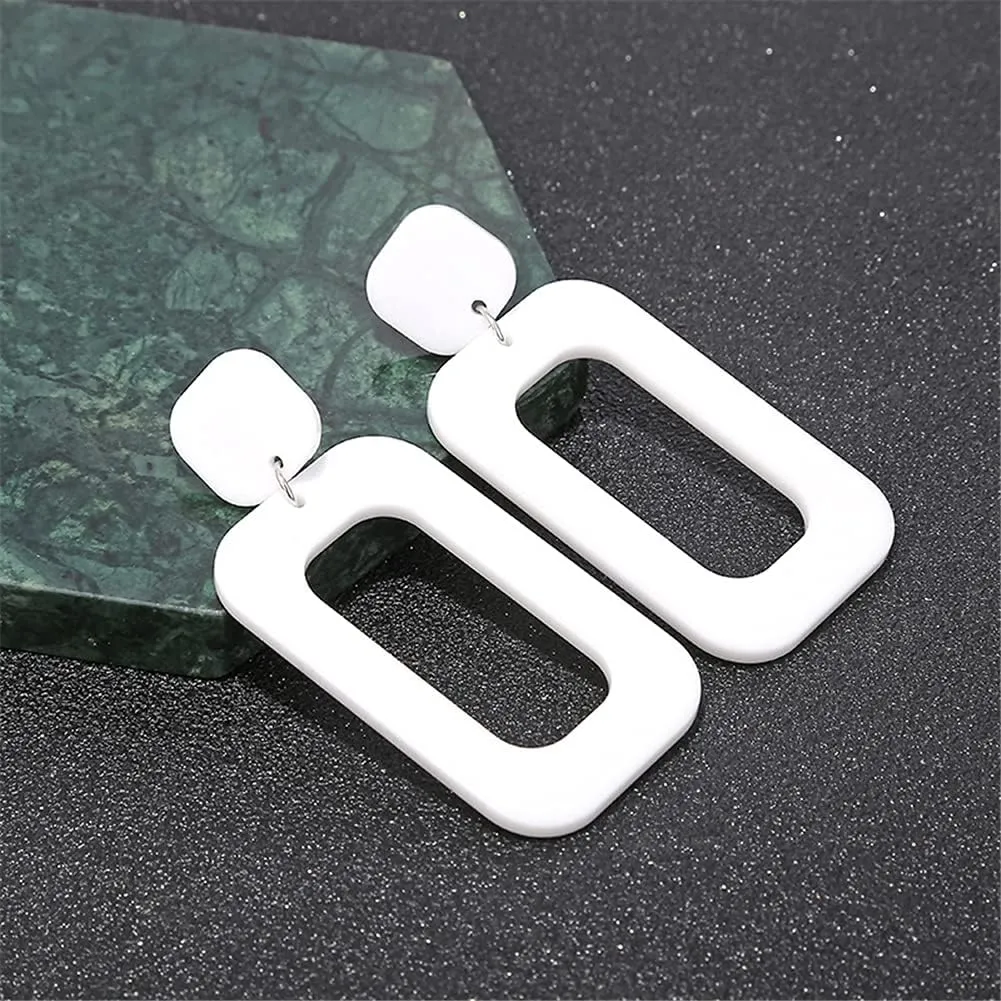 Retro Simple Acrylic Geometric Square Hollow Earrings for Women White Statement Drop Earring