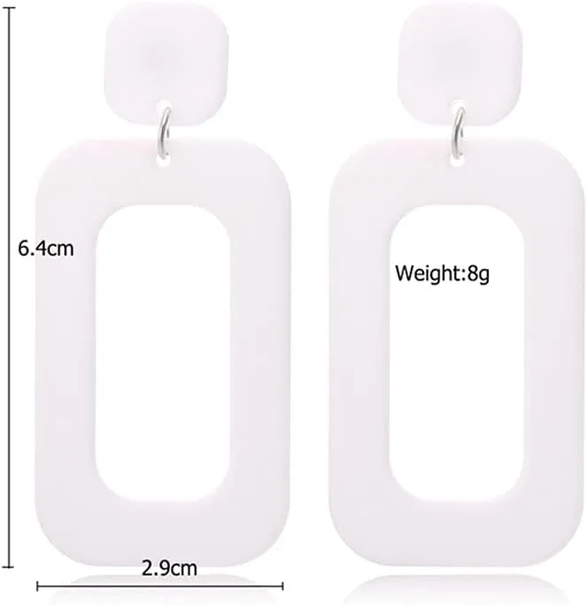 Retro Simple Acrylic Geometric Square Hollow Earrings for Women White Statement Drop Earring
