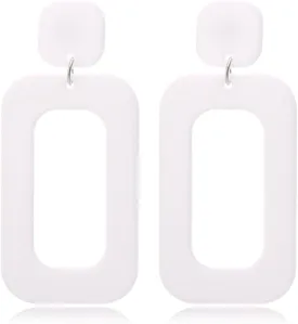 Retro Simple Acrylic Geometric Square Hollow Earrings for Women White Statement Drop Earring