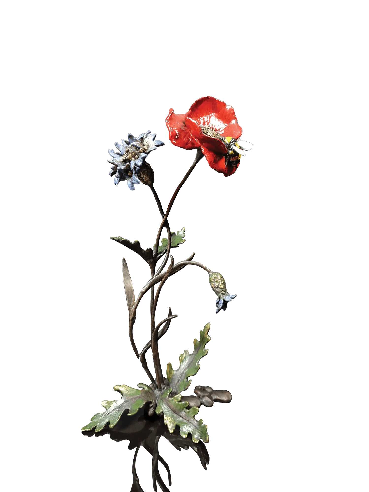 Richard Cooper Poppy with Cornflower & Bee Bronze Sculpture