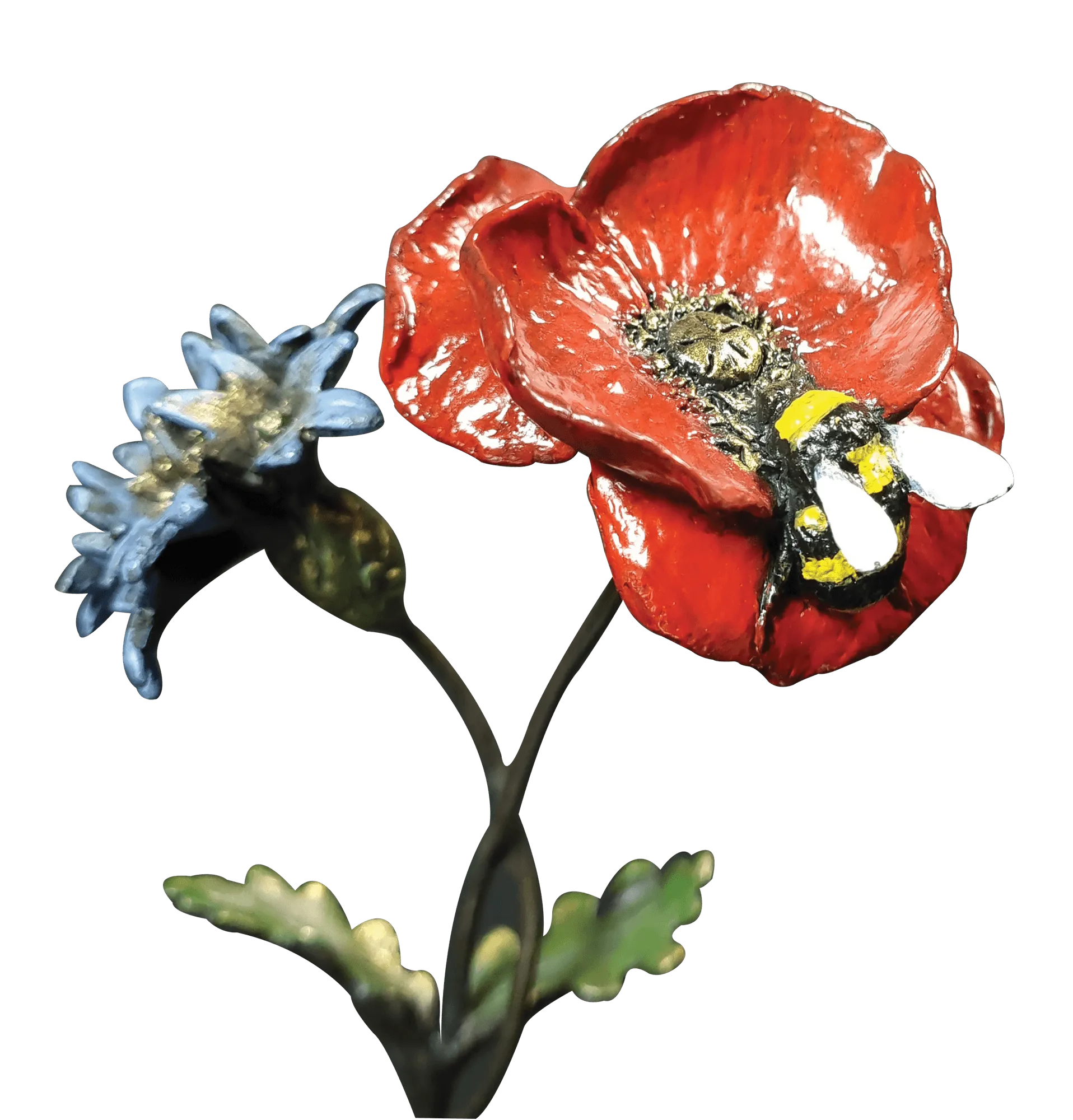 Richard Cooper Poppy with Cornflower & Bee Bronze Sculpture