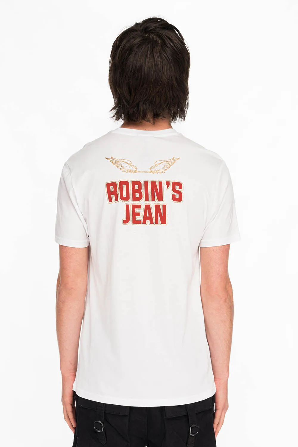 ROBINS SNAKE SKULL GOLD GLITTER TEE IN WHITE