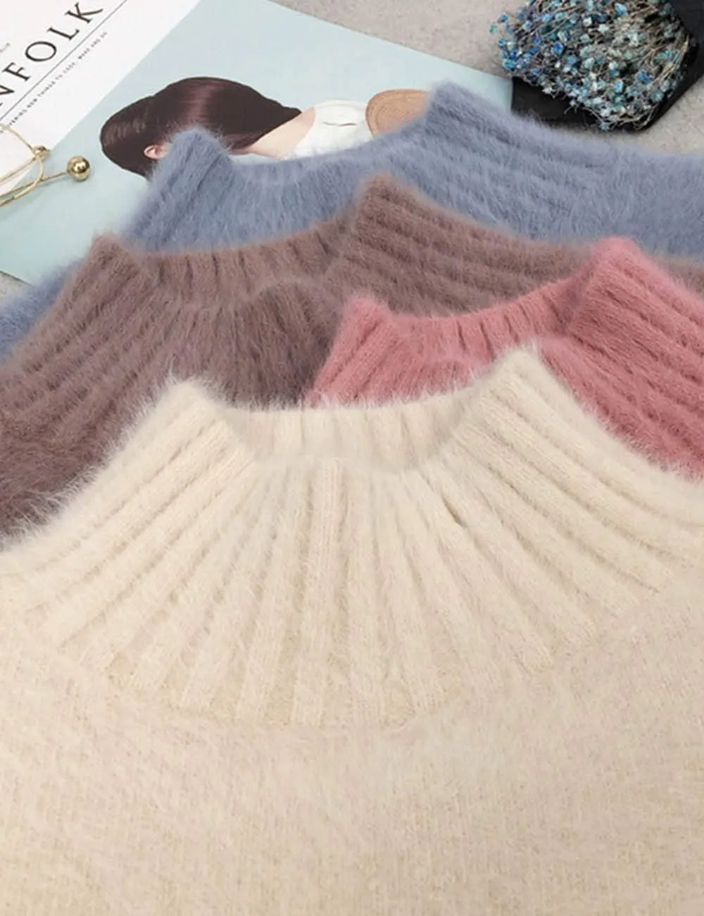 SEMATOMALA Women's Winter High Neck Long Sleeve Jumper Fuzzy Fluffy Thick Warm Casual Solid Pullover Sweater