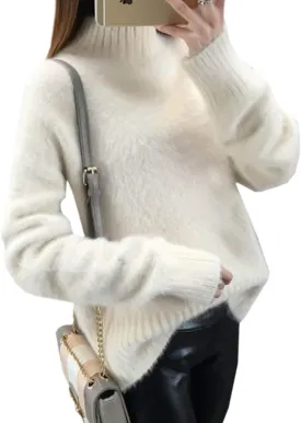 SEMATOMALA Women's Winter High Neck Long Sleeve Jumper Fuzzy Fluffy Thick Warm Casual Solid Pullover Sweater