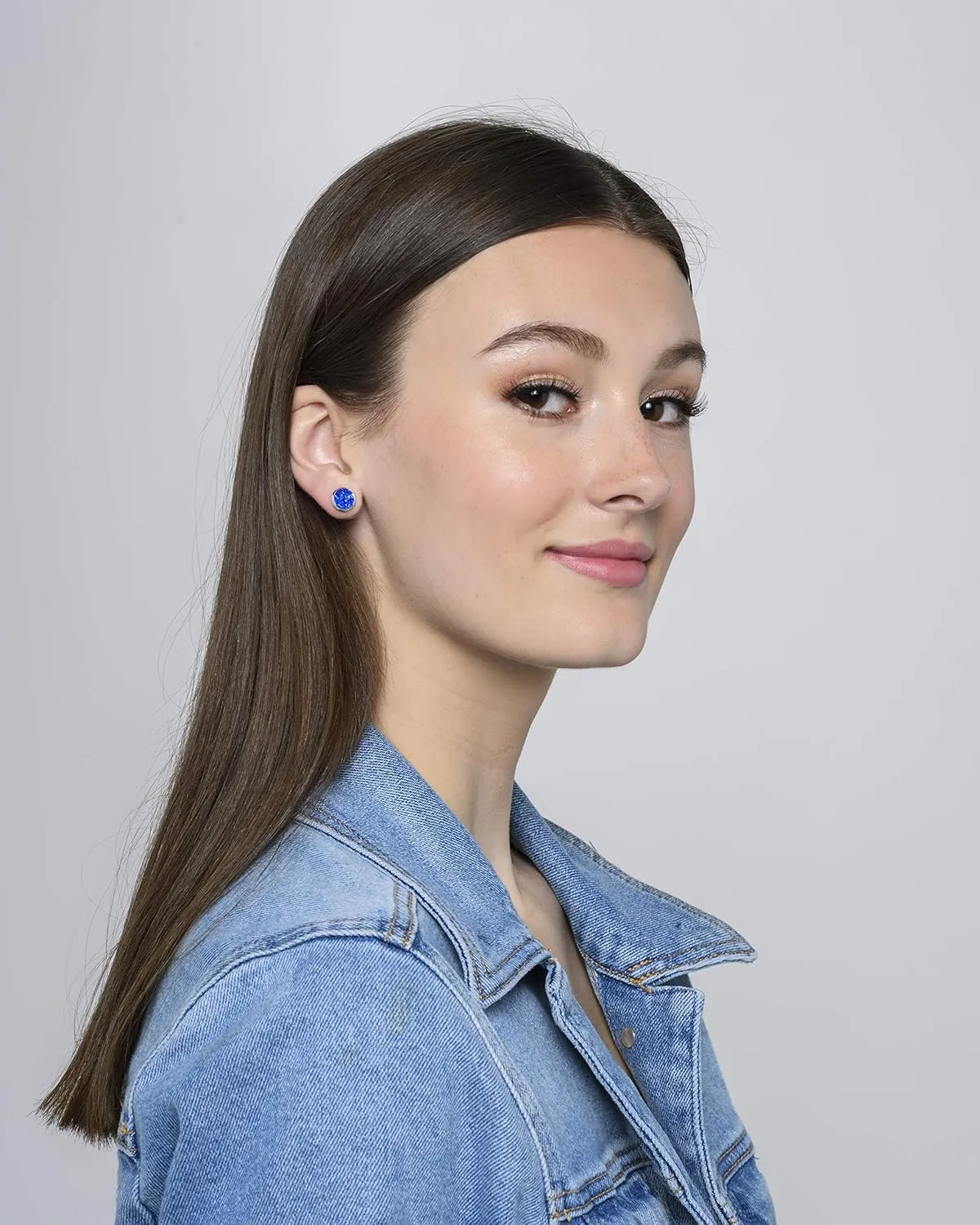 Silver-tone Faux Druzy Stone Stud Earrings 8mm (Royal Blue)