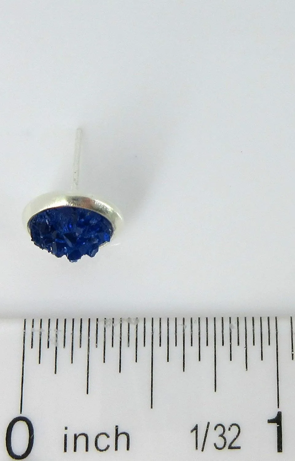 Silver-tone Faux Druzy Stone Stud Earrings 8mm (Royal Blue)