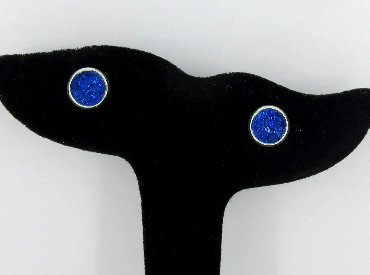 Silver-tone Faux Druzy Stone Stud Earrings 8mm (Royal Blue)