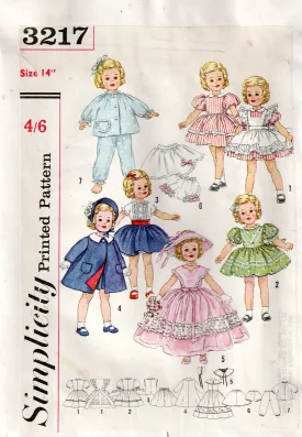 Simplicity 3217 Retro Wardrobe For 14 inch Shirley Temple Baby Dolls 1950s Vintage Sewing Pattern