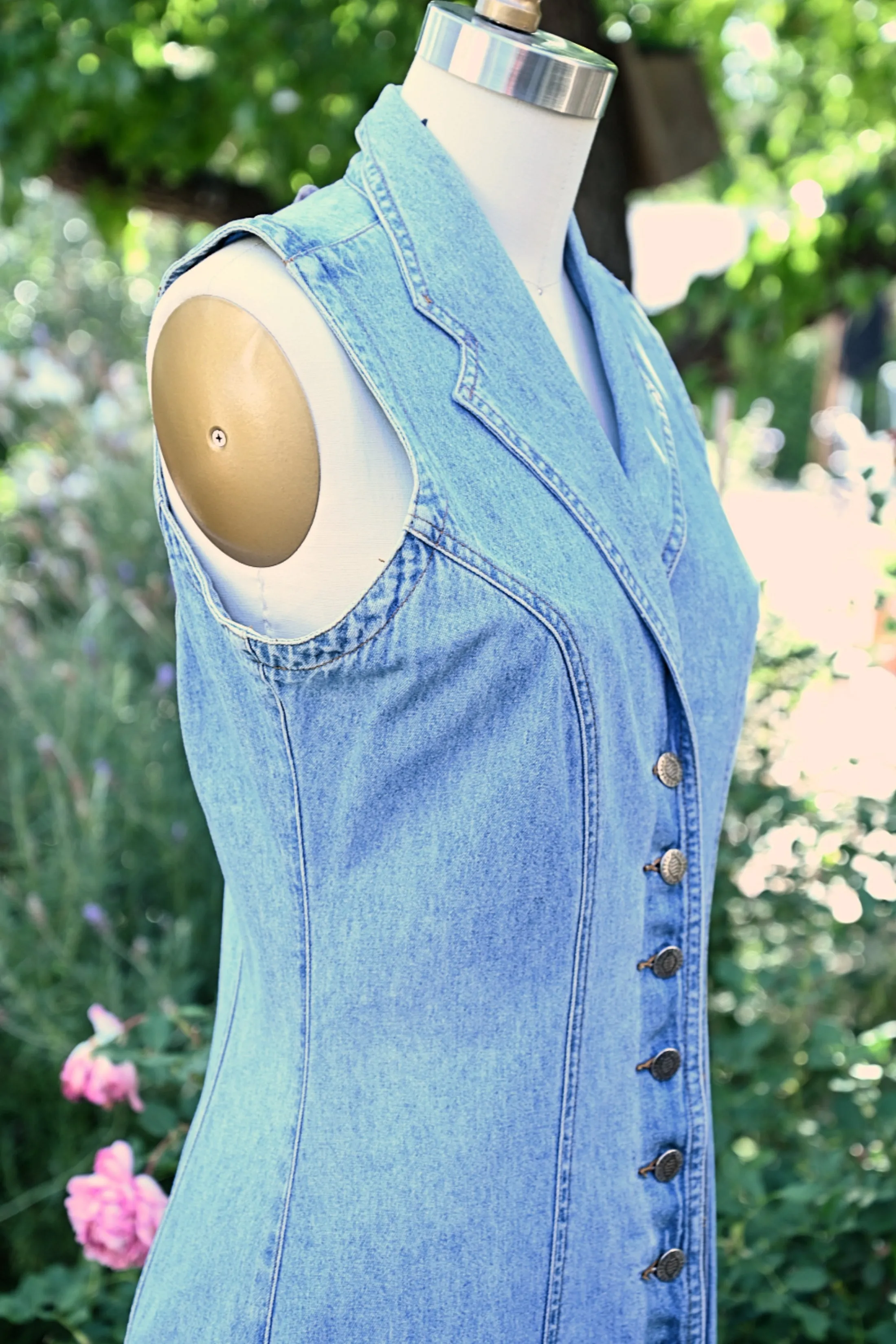 SOLD 90s Denim Dress Corset Lace Up Back, Y2K Boho Hippie Long Festival Dress M
