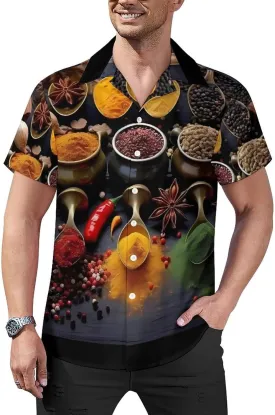 Spices Print Cuban Collar Shirt Classic Design for Comfort and Style