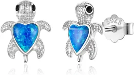 Sterling Silver Blue Opal Sea Turtle Stud Earrings Jewelry Gifts for Women, Hypoallergenic Stud Earrings
